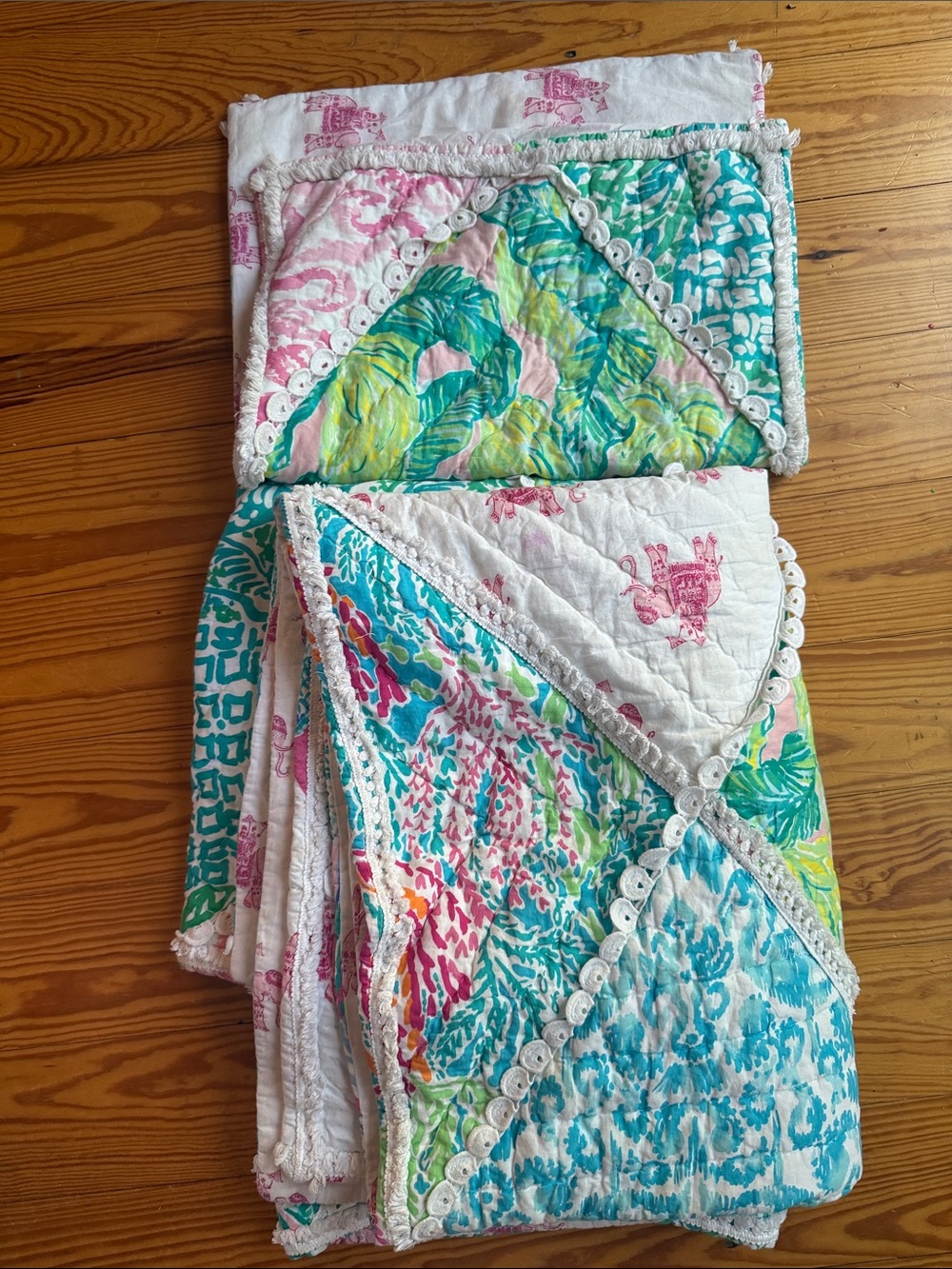 Lilly Pulitzer Tropical Floral Quilted Throw in Pink, Green, Blue